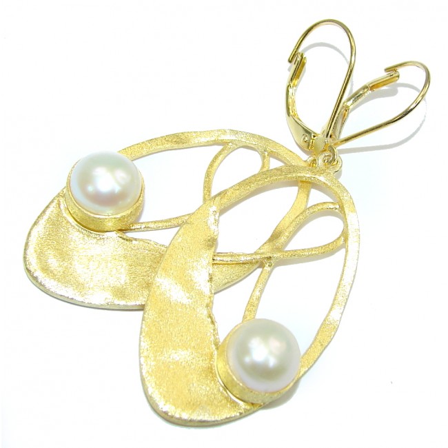 Stunning AAA Mother Of Pearl, Gold Plated Sterling Silver earrings