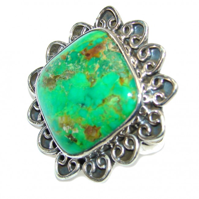 Amazing Green Turquoise Sterling Silver Ring s. 10 1/2
