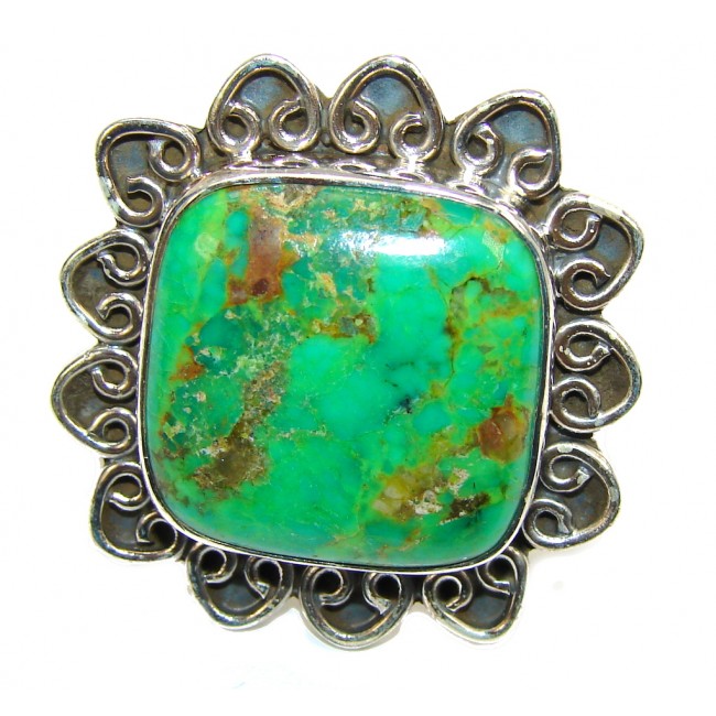 Amazing Green Turquoise Sterling Silver Ring s. 10 1/2