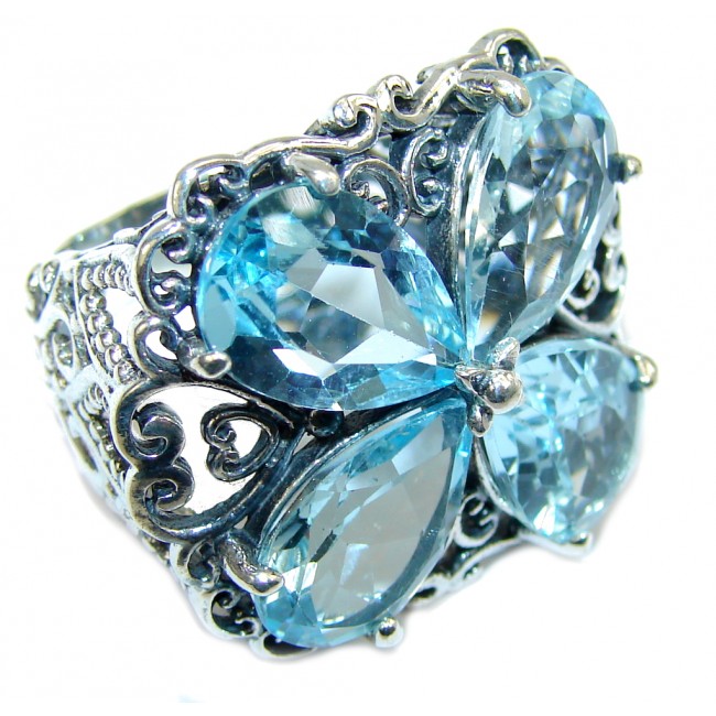 Genuine Swiss Blue Topaz Sterling Silver Ring s. 5 1/4