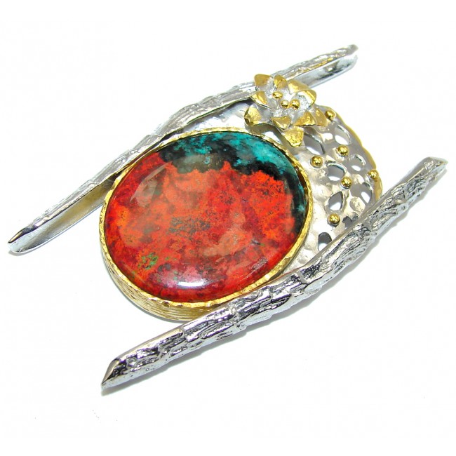 Big! Exclusive AAA Red Sonora Jasper, Two Tones Sterling Silver Pendant