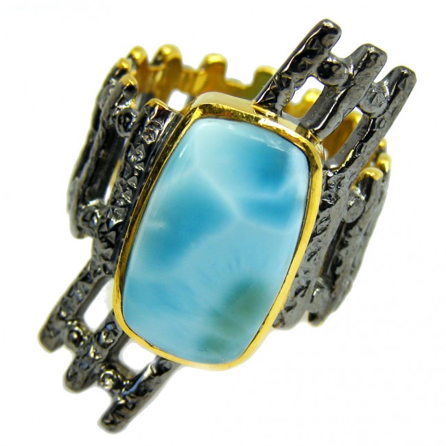 AAA Blue Larimar, Gold Plated, Rhodium Plated Sterling Silver Ring s. 9 1/4