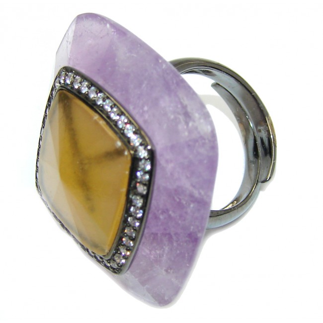 Stunning Design Purple Amethyst & Sapphire Sterling Silver Ring s. 6 - adjustable