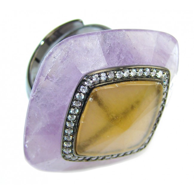 Stunning Design Purple Amethyst & Sapphire Sterling Silver Ring s. 6 - adjustable