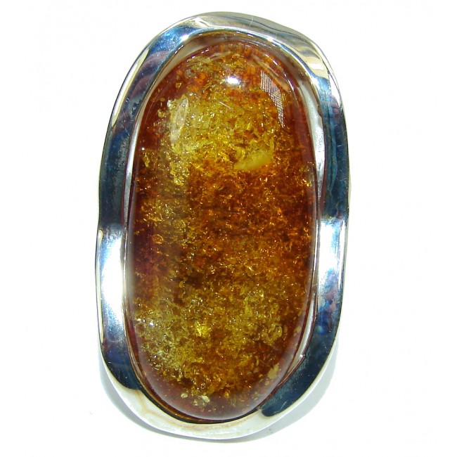 Big! Vintage Look AAA Green Polish Amber Sterling Silver Ring s. 7