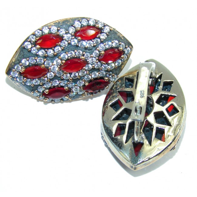 Victorian Style Red Garnet & White Topaz Sterling Silver earrings