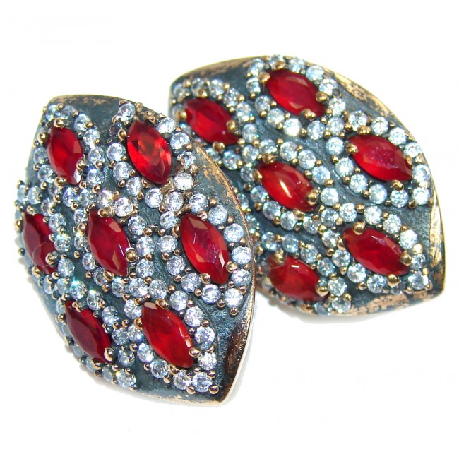 Victorian Style Red Garnet & White Topaz Sterling Silver earrings