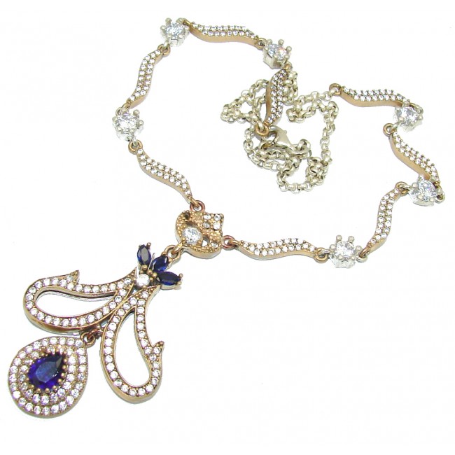 Victorian Style! Created Blue Sapphire & White Topaz Sterling Silver necklace