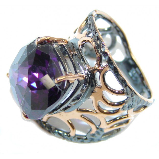 Amazing Created Alexandrite ,Rose Gold Plated, Rhodium Plated Sterling Silver Ring s. 7 1/2