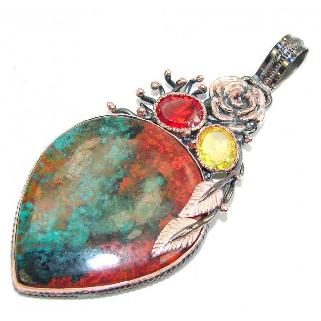 Big! Exclusive AAA Red Sonora Jasper, Rose Gold Plated, Rhodium Plated Sterling Silver Pendant