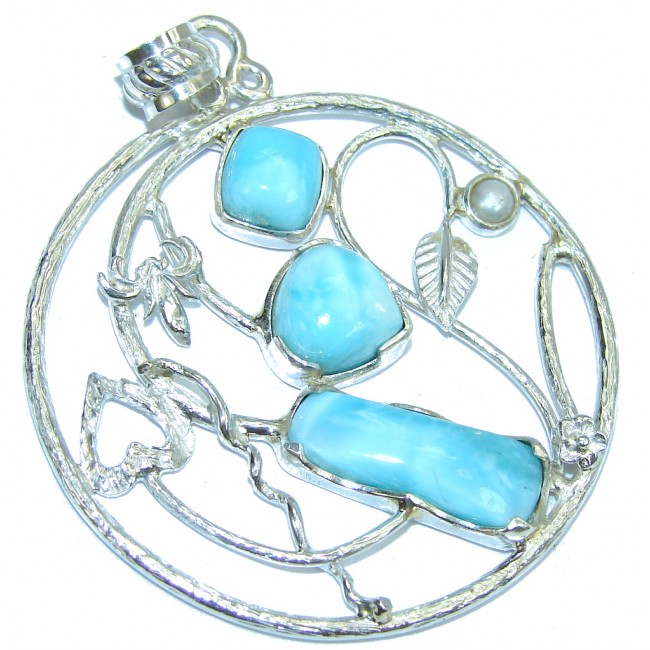 Spider Web AAA Blue Larimar & Fresh Water Pearl Sterling Silver Pendant
