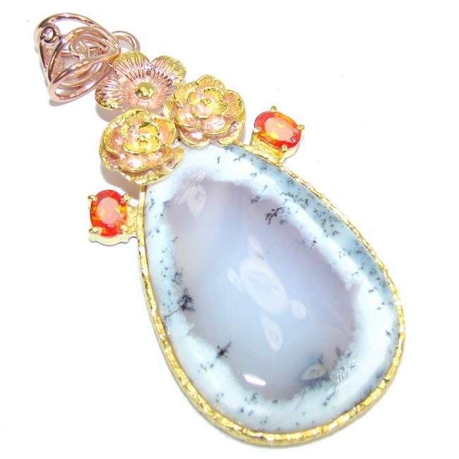 Winter Garden AAA Dendritic Agate, Rose & Gold Plated Sterling Silver Pendant