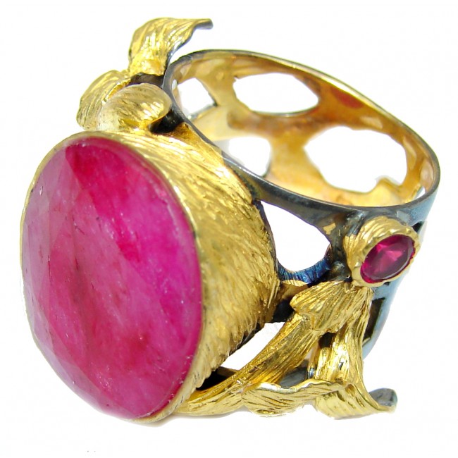 Beautiful AAA Pink Ruby, Gold Plated, Rhodium Plated Sterling Silver Ring s. 8