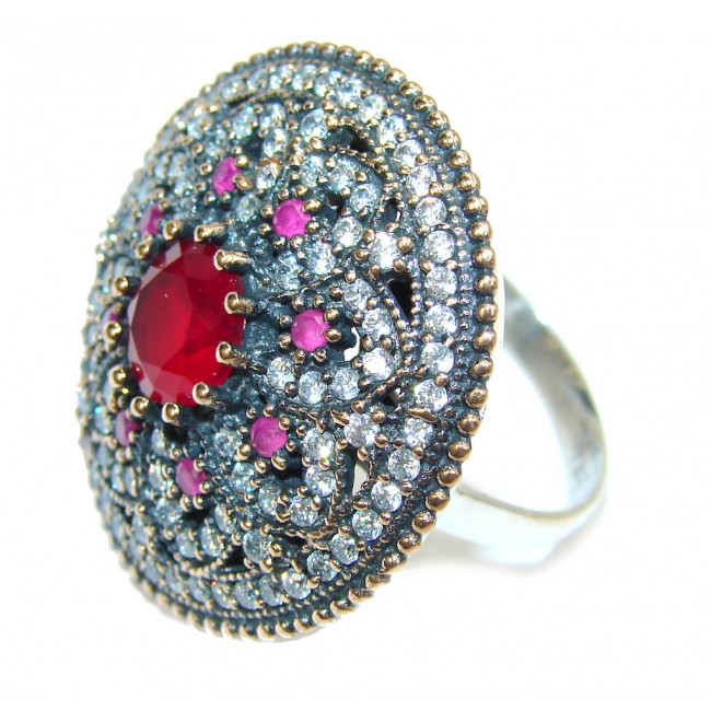 Victorian Style Pink Ruby & White Topaz Sterling Silver Ring s. 9 1/4