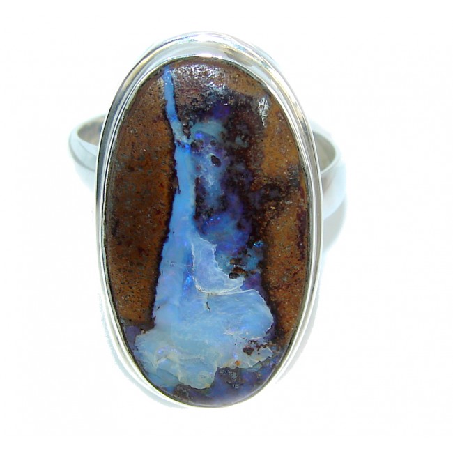 Simple Australian Boulder Opal Sterling Silver Ring s. 10