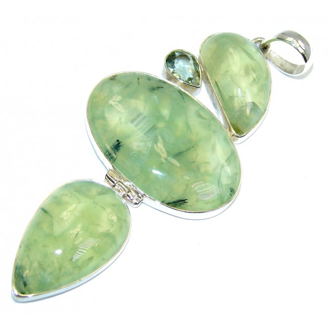 Large! Amazing Green AAA Moss Prehnite Sterling Silver Pendant