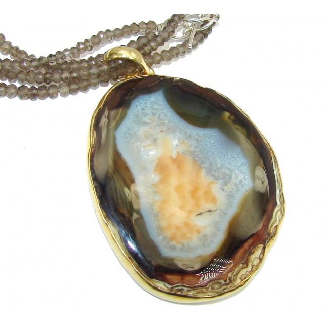 Big! Brazilian AAA Brown Agate & Smoky Topaz, Gold Plated Sterling Silver necklace