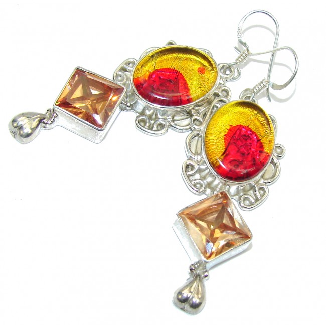 Amazing Multicolor Dichroid Glass Sterling Silver earrings