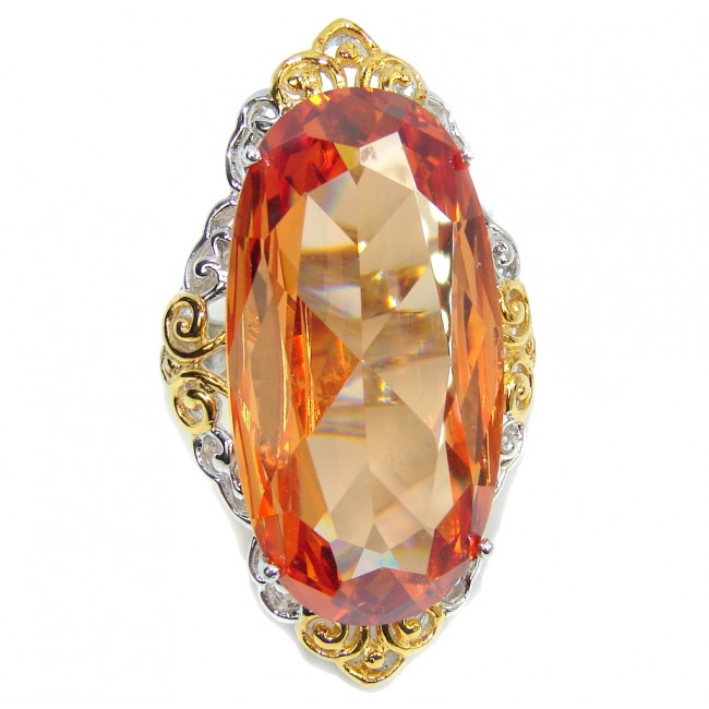 Huge! AAA Golden Topaz Quartz, Gold Plated Sterling Silver ring s. 6 1/4