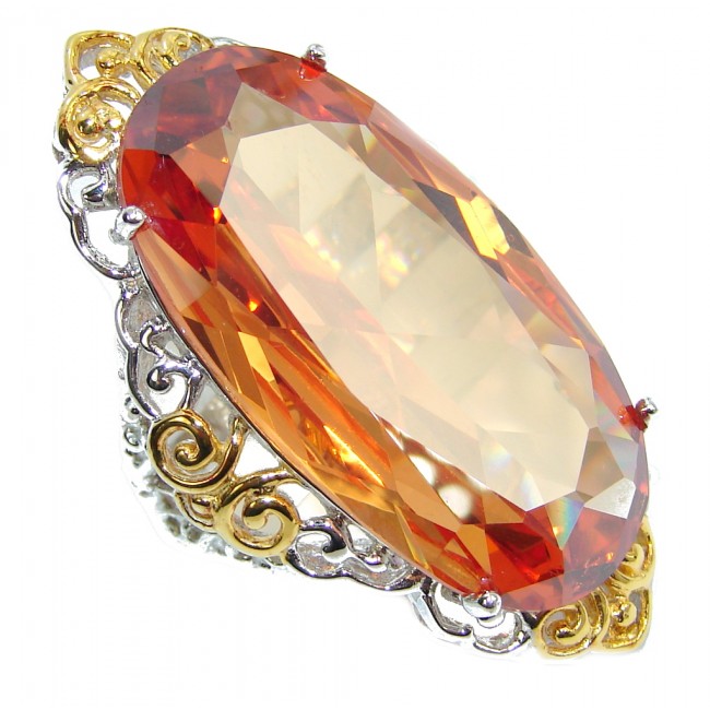 Huge! AAA Golden Topaz Quartz, Gold Plated Sterling Silver ring s. 6 1/4
