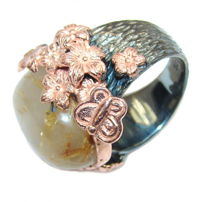 Beautiful AAA Golden Rutilated Quartz, Rose Gold Plated, Rhodium Plated Sterling Silver Ring s. 6