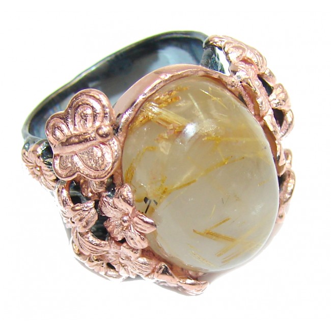 Beautiful AAA Golden Rutilated Quartz, Rose Gold Plated, Rhodium Plated Sterling Silver Ring s. 6