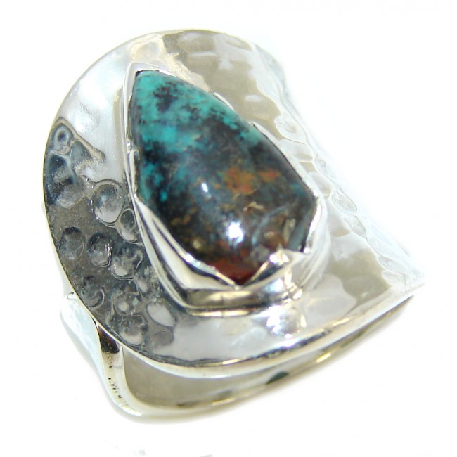 Simple Green Red Sonora Jasper Sterling Silver Ring s. 6 - adjustable