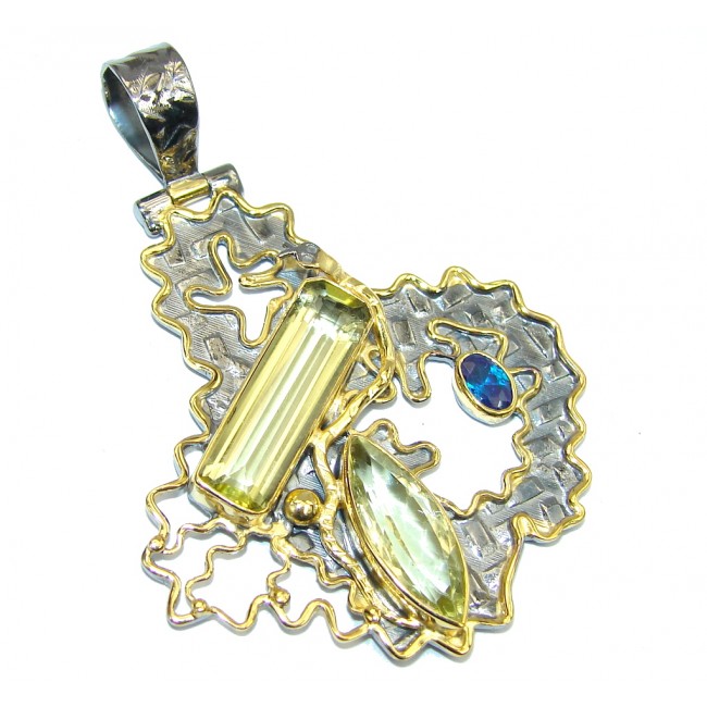 Genuine AAA Citrine, Gold Plated, Rhodium Plated Sterling Silver Pendant
