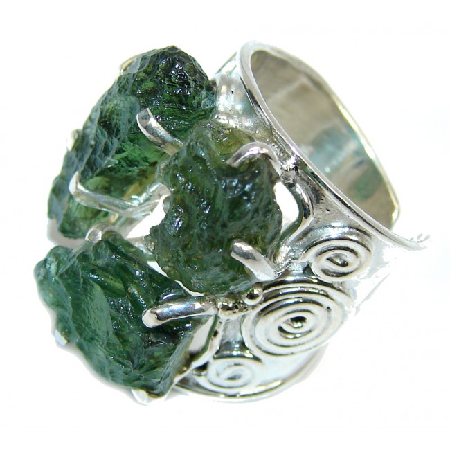 Classic Beauty Green Moldavite Sterling Silver Ring s. 6 adjustable