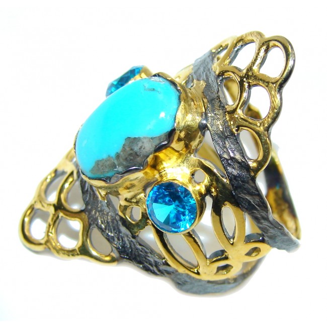 Sleeping Beauty Blue Turquoise, Gold Plated, Rhodium Plated Sterling Silver Ring s. 9
