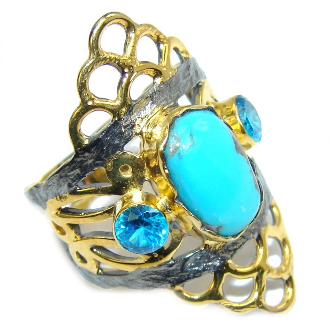 Sleeping Beauty Blue Turquoise, Gold Plated, Rhodium Plated Sterling Silver Ring s. 9