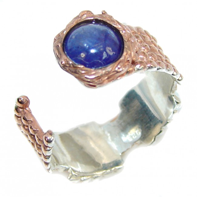 Genuine AAA Tanzanite Two Tones Sterling Silver Ring s. 7 adjustable