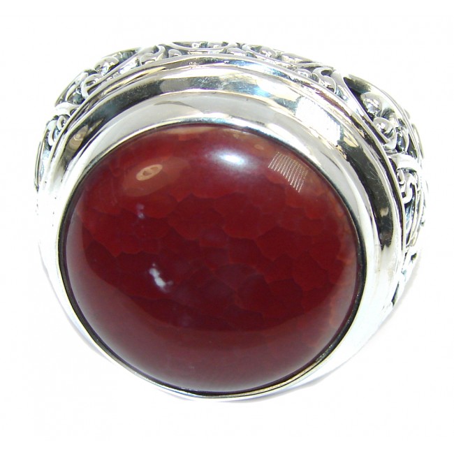 TOTALLY Oversized AAA Mexican Fire Agate Sterling Silver Ring s. 10