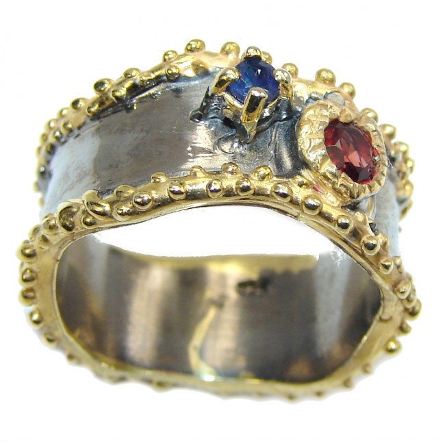 Delicate Beauty AAA Garnet, Gold Plated, Rhodium Plated Sterling Silver Ring s. 7