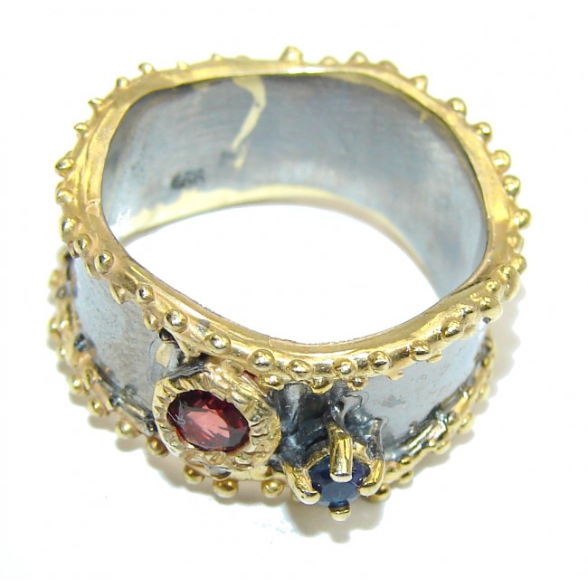 Delicate Beauty AAA Garnet, Gold Plated, Rhodium Plated Sterling Silver Ring s. 7