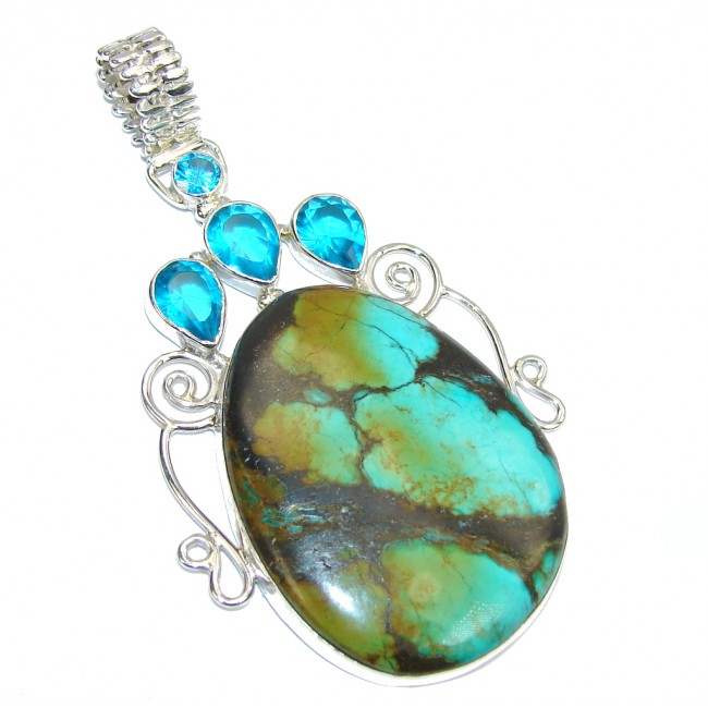 Pure Beauty Blue Turquoise Gold Rhodium Plated Sterling Silver Pendant