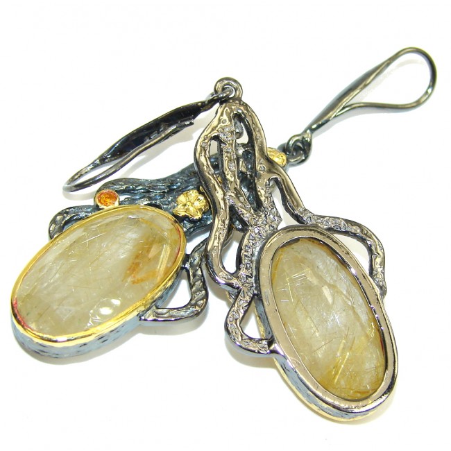Just Perfect Golden Rutilated Quartz Two Tones Sterling Silver Earrings