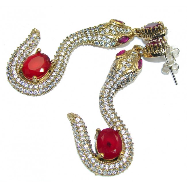 Victorian Style! Snakes Ruby & White Topaz Sterling Silver earrings