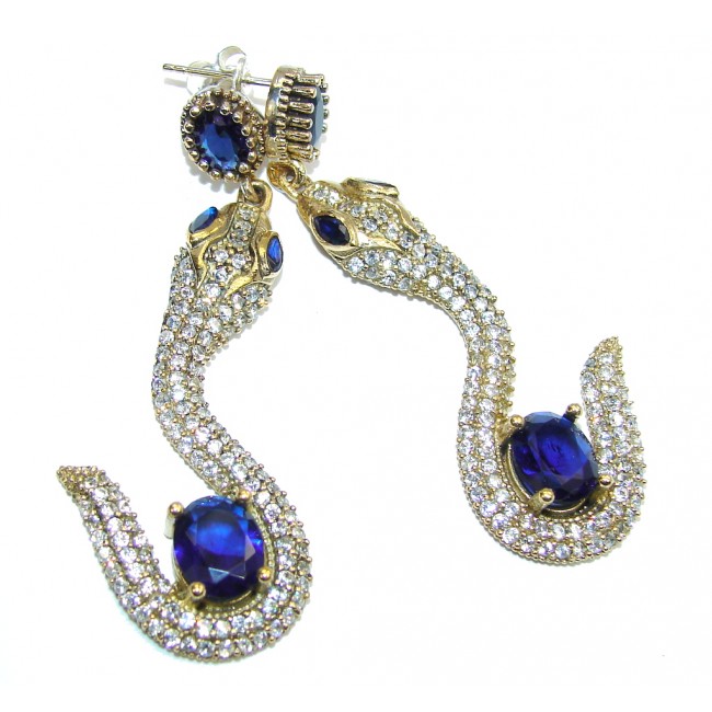Victorian Style! Snakes Sapphire & White Topaz Sterling Silver earrings