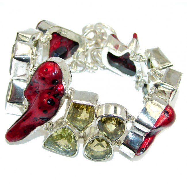 Pale Beauty! Red Mother Of Pearl Sterling Silver Bracelet