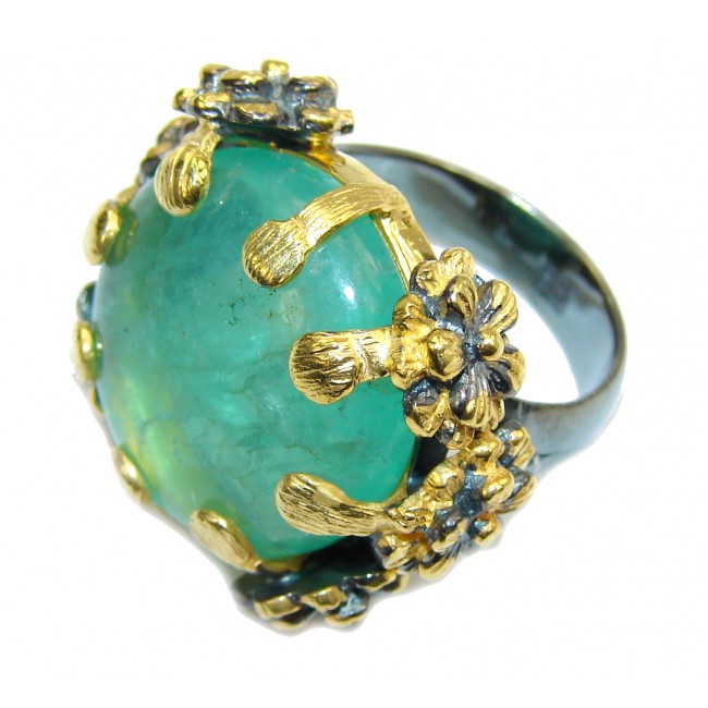 Chunky and Beautiful AAA Apatite Gold Rhodium Plated Sterling Silver ring; s. 8 1/2