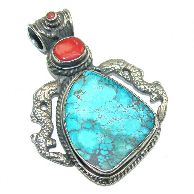 Big! Fashion Blue Turquoise Sterling Silver Pendant