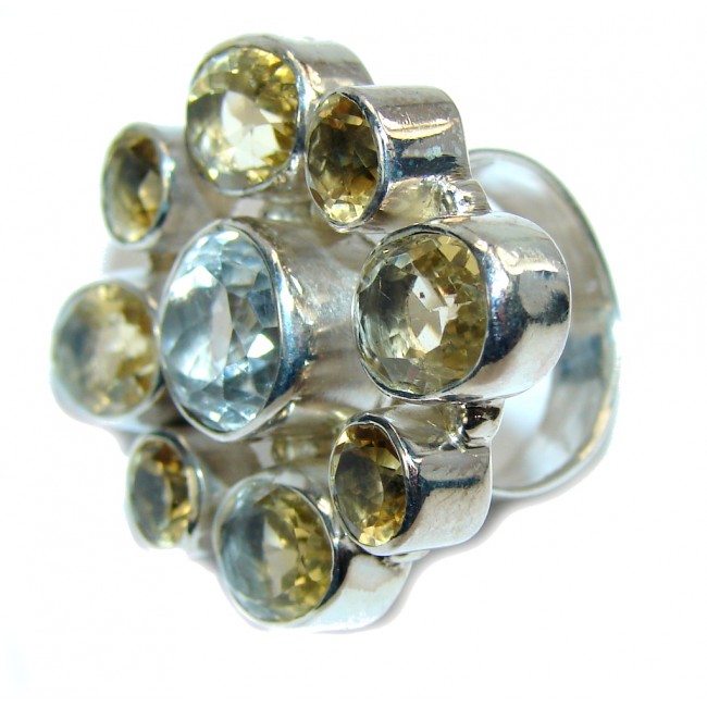 Sunrise Big Faceted Citrine Sterling Silver Ring s. 5 1/4