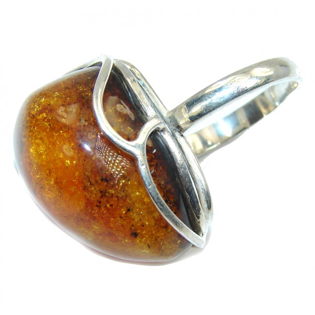 Genuine AAA Baltic Polish Amber Sterling Silver Ring s. 9 1/2