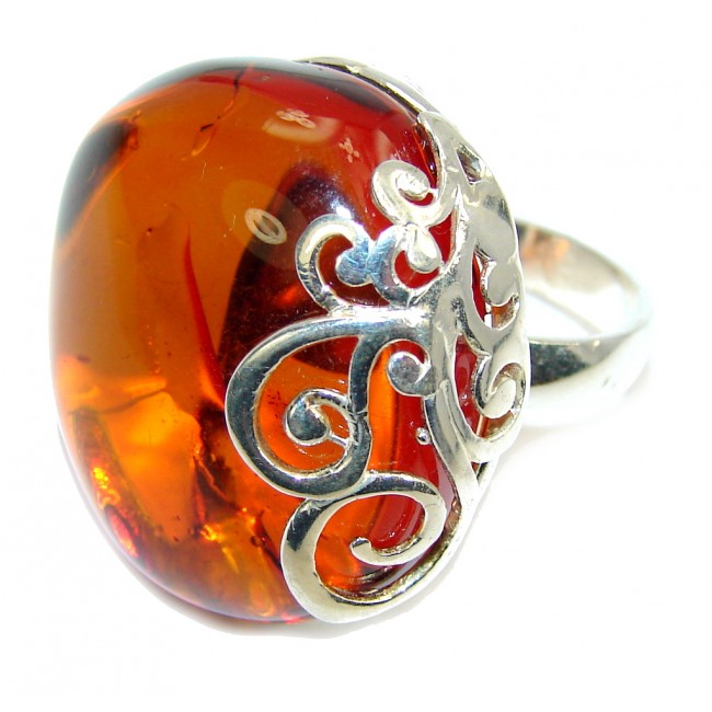 Delicate Beauty AAA Baltic Polish Amber Sterling Silver Ring s. 8