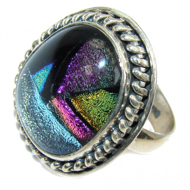 Mexican Dichroid Glass Sterling Silver Ring s. 9 1/2