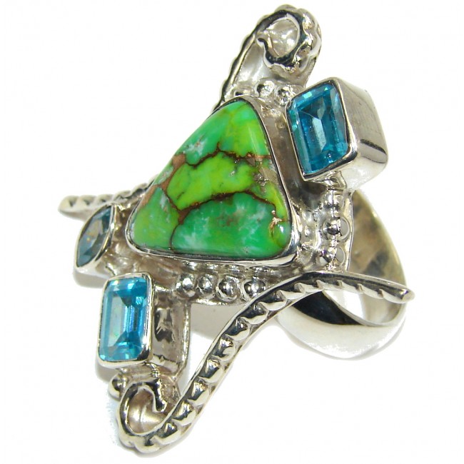 Big! Abstract Design Copper Turquoise Sterling Silver Ring s. 9