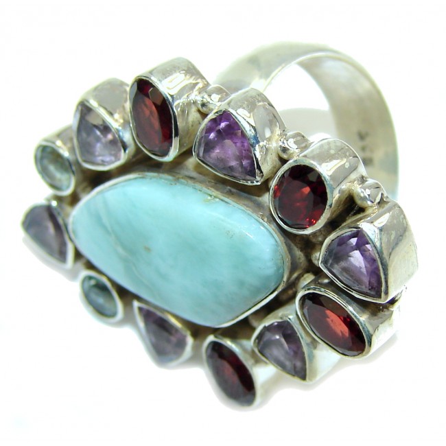 Amazing AAA Blue Larimar Sterling Silver Ring s. 7