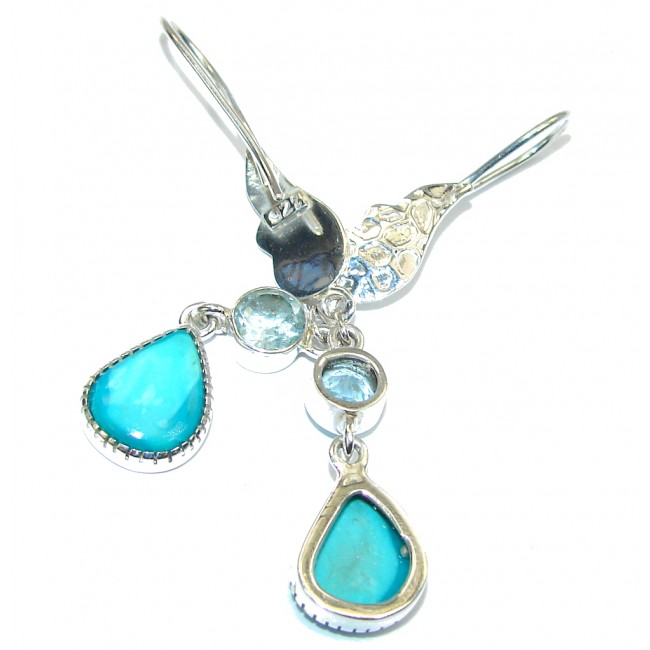 Secret! Sleeping Beauty Blue Turquoise & Swiss Blue Topaz Sterling Silver earrings / Long