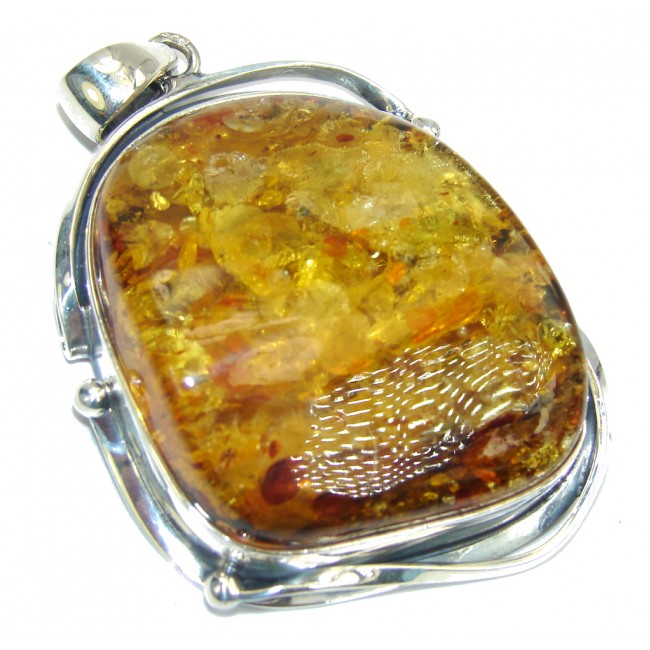 Huge! Exclusive AAA Baltic Polish Amber Sterling Silver Pendant